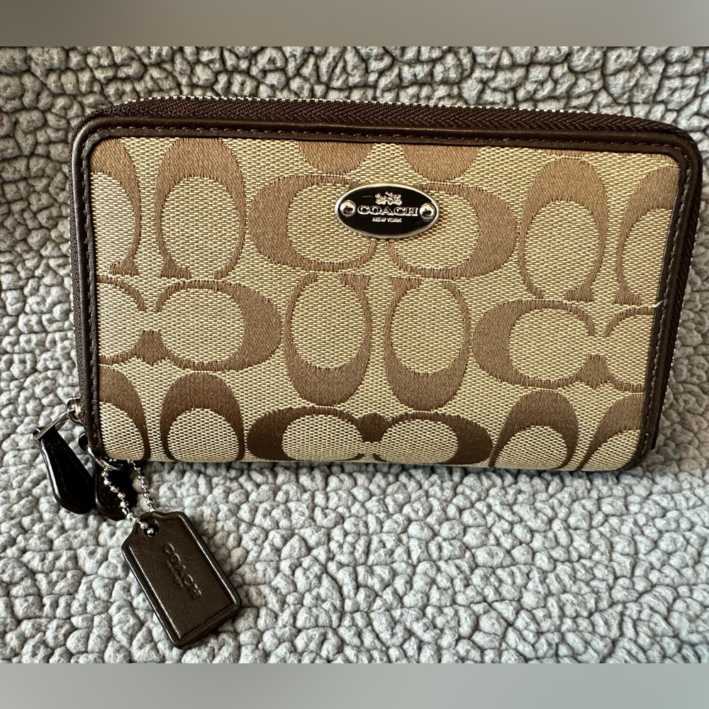 Coach OG Logo Print Brown and Tan Zipper Wallet